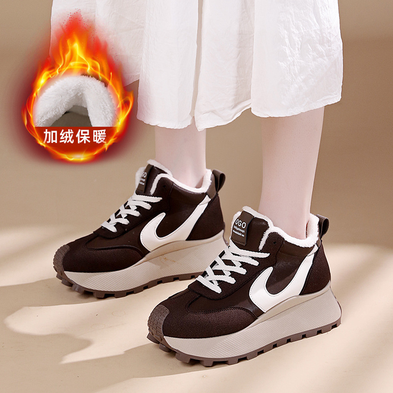 厚底女鞋新款冬季高帮加绒保暖老爹鞋百搭增高加绒