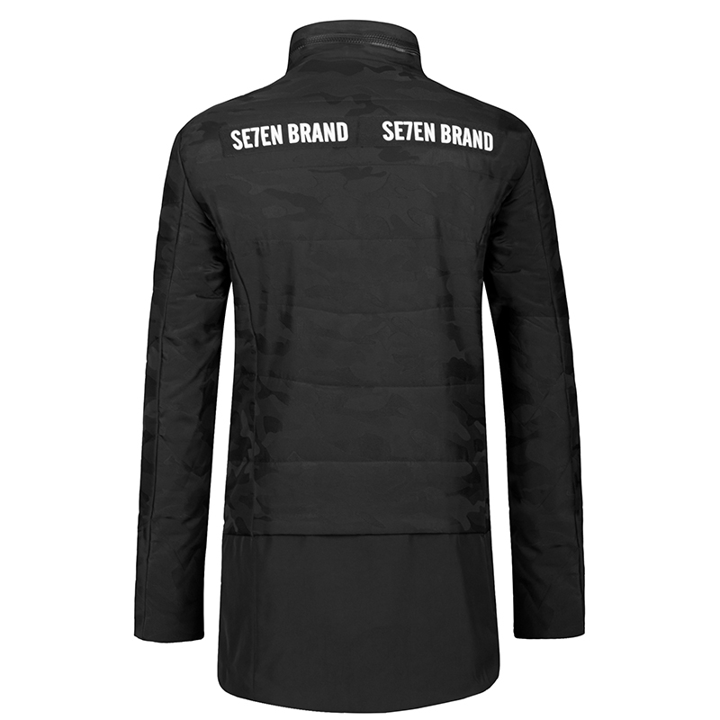 柒牌SEVEN男装中长款棉服时尚拼接字母几何印花休闲潮流外套