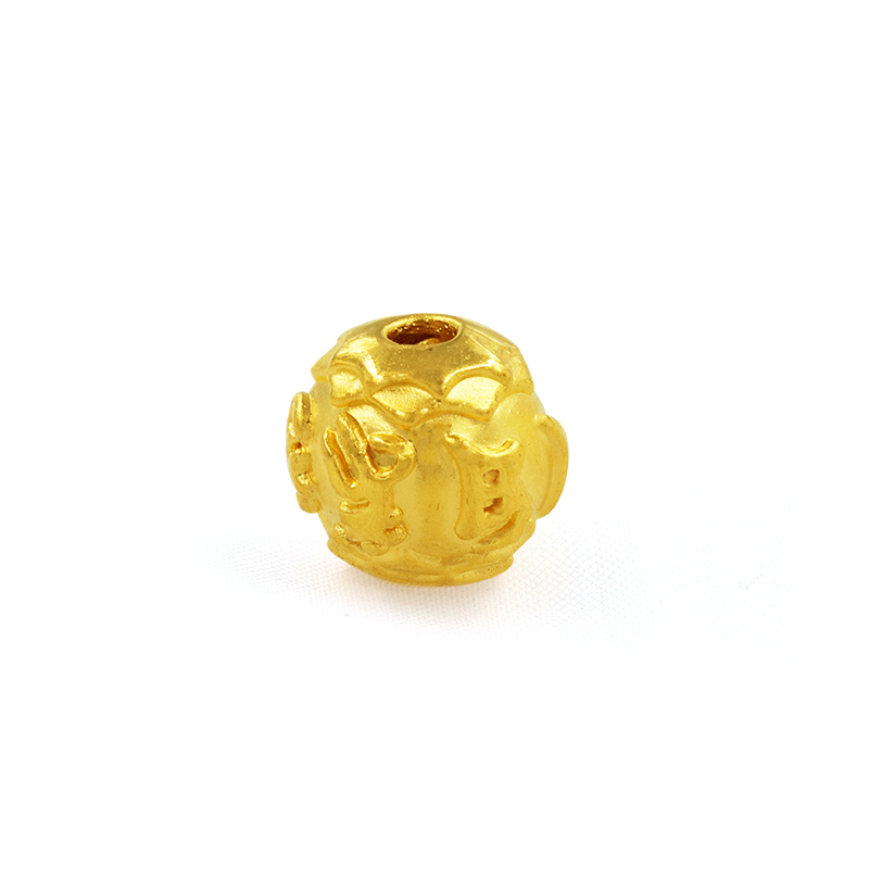 黄金码头 3D硬金足金999黄金转运珠六字真言 DIY饰品配件送红挂绳