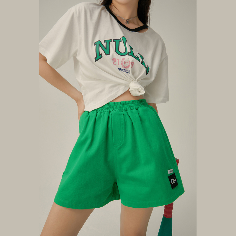 OtherMix贴布纯色休闲短裤女2021年夏季新款时尚高腰薄款阔腿裤子