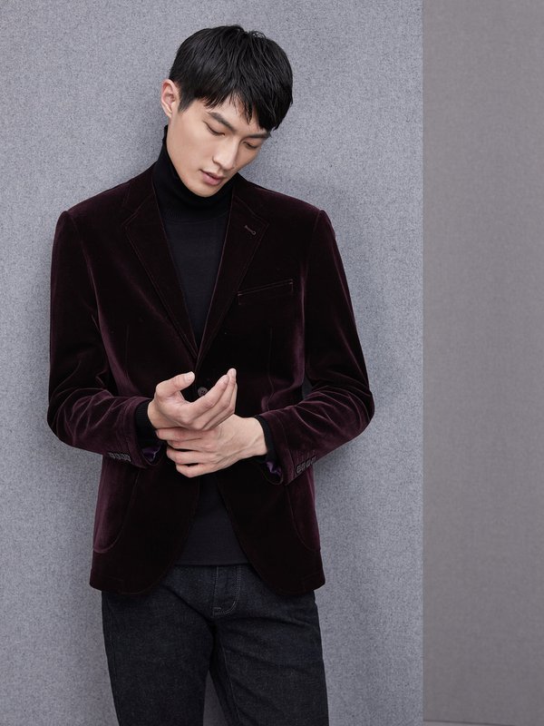 hla海澜之家平驳领丝绒休闲西服2018秋季新品修身单西外套男hwxad3e