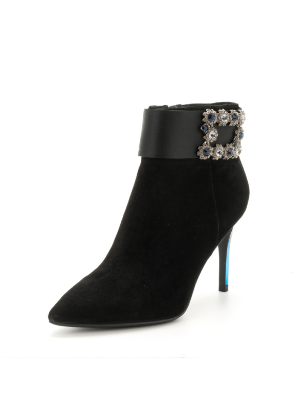 星期六(ST&SAT)冬季羊反绒金属装饰尖头高跟细跟时尚短靴女SS74116357