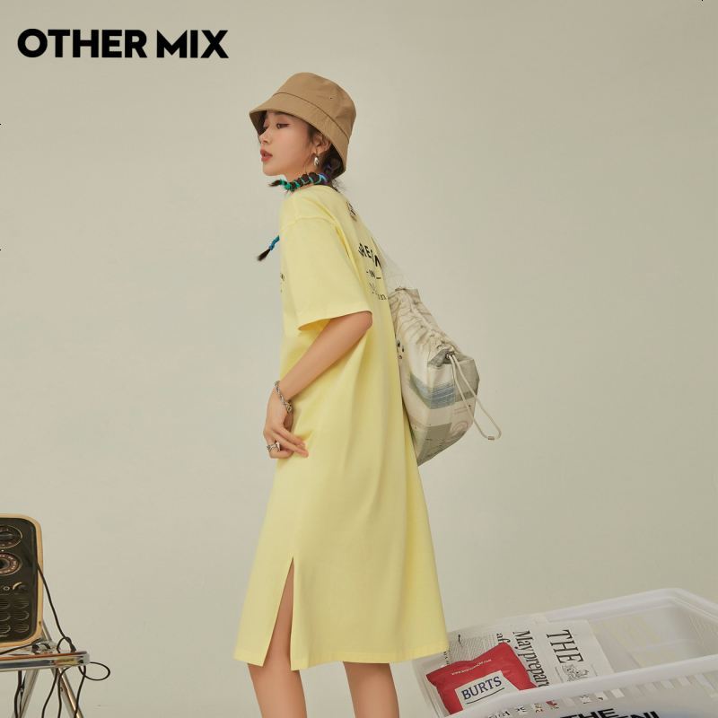 OtherMix设计感字母连衣裙2021年夏季新款套头宽松女短袖T恤裙子