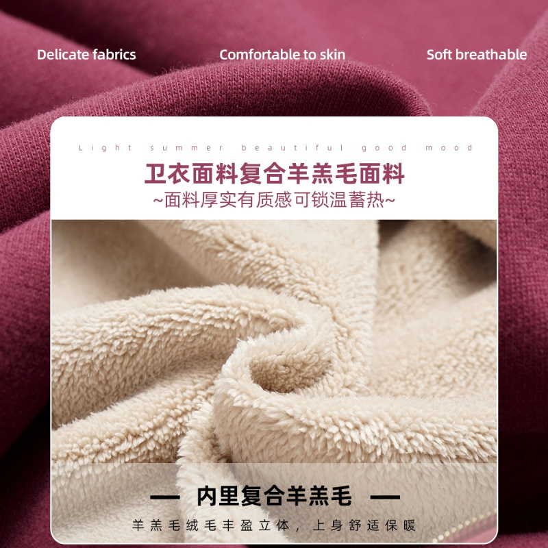 OUNIXUE欧昵雪 | [休闲连帽短款上衣]冬季保暖羊羔毛长袖时尚加厚卫衣外套女