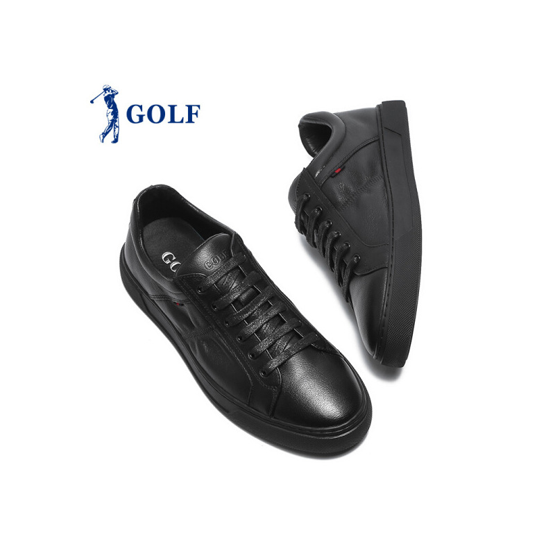 GOLF/高尔夫秋季板鞋男简约百搭真皮鞋男低帮休闲小黑鞋黑色男款