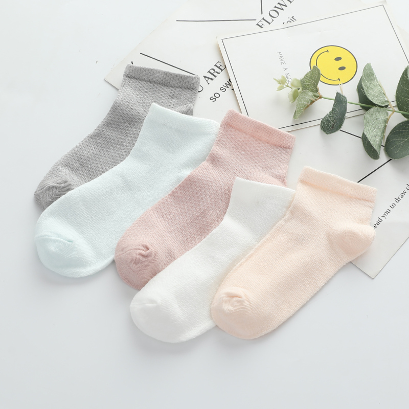 红豆居家(Hodohome)四季儿童袜男童女童薄款短筒舒适透气学生短袜5双装