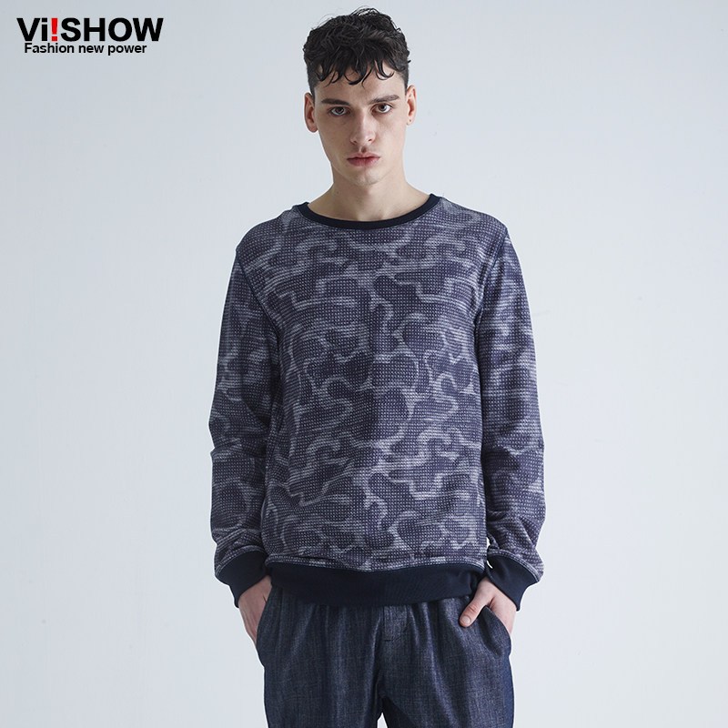 viishow潮牌秋装卫衣圆领卫衣男复古印花卫衣潮