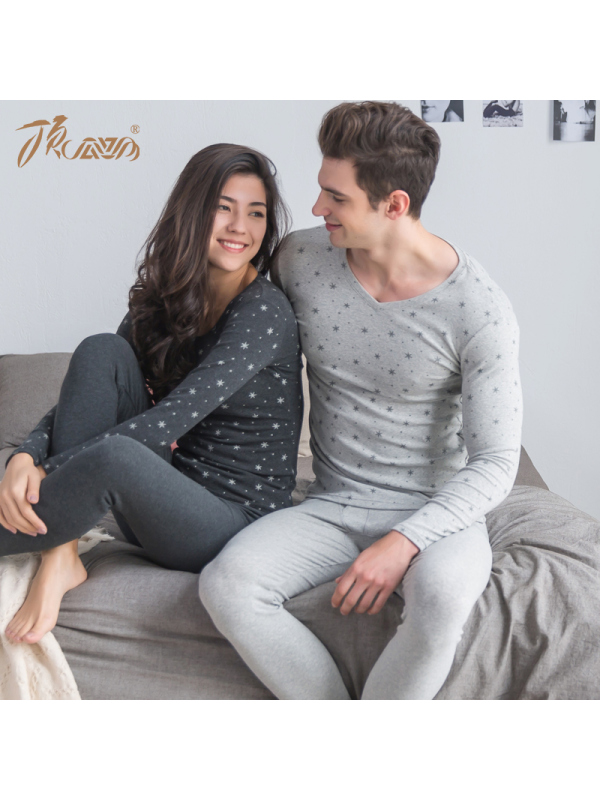 顶瓜瓜舒绒秋冬保暖内衣 套装女舒绒中厚秋衣秋裤清新印花顶呱呱