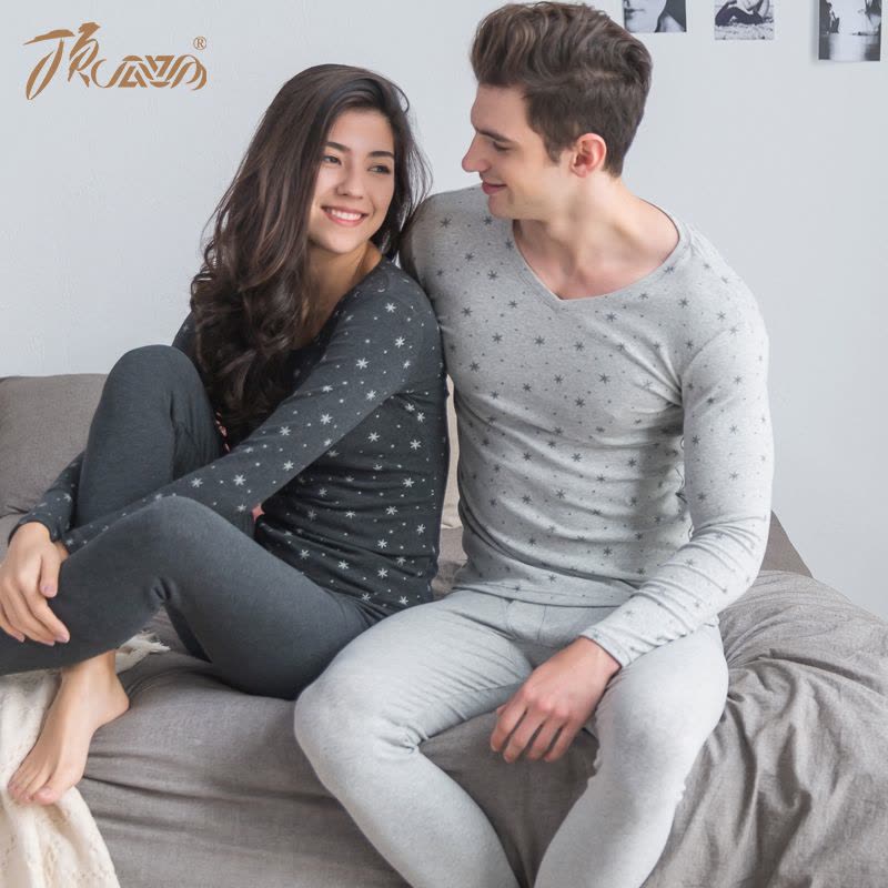 顶瓜瓜舒绒秋冬保暖内衣 套装女舒绒中厚秋衣秋裤清新印花顶呱呱图片