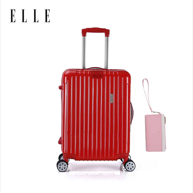 ELLE（她）红色万向轮旅行便利拉杆箱20寸+长款便携卡包/手拿包