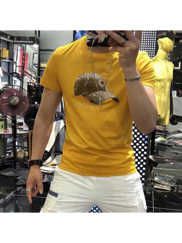 Ceen Bulled2022夏季新款欧洲站潮牌重工帽子烫钻短袖网红ins男士个性潮流T恤