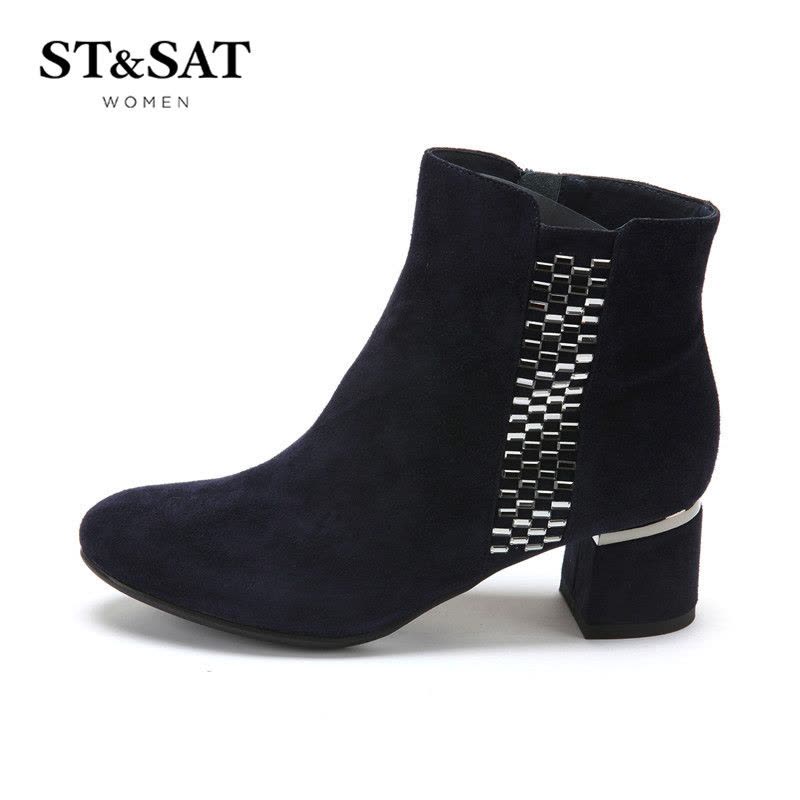 星期六ST&SAT绒面羊皮尖头中跟拉链亮片深口女鞋SS44112369图片