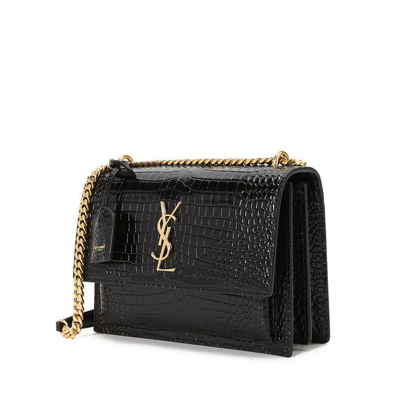 圣罗兰 YSL SUNSET 口盖包中号 字母LOGO鳄鱼纹442906金链 女士斜挎单肩包图片