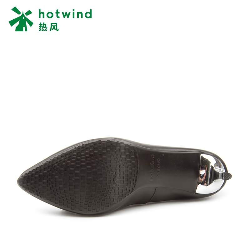 热风hotwind新款细高跟鞋女 尖头水钻蝴蝶结女士牛皮高跟鞋H04W7578