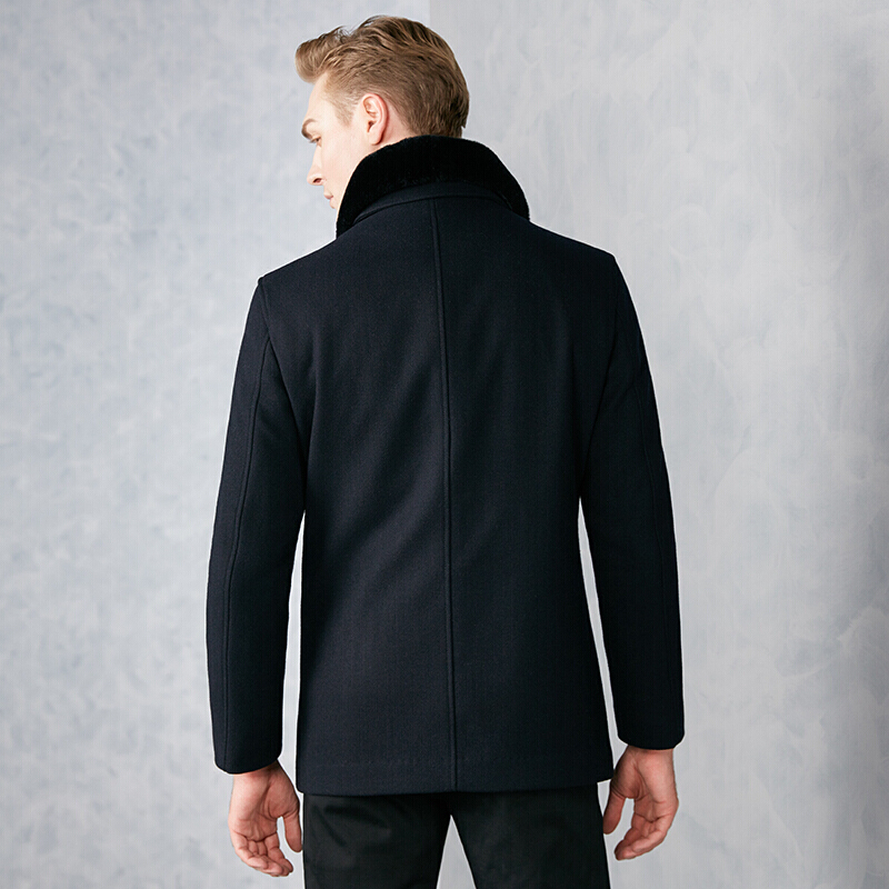 firs杉杉毛呢大衣男秋冬季商务休闲翻领毛呢大衣男士韩版可脱卸毛领