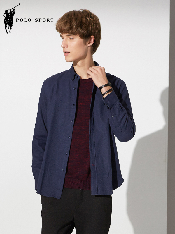 polo sport 长袖衬衫男韩版修身商务长袖衬衣青年休闲秋季新品 藏青