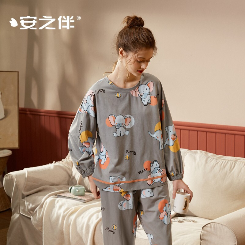 安之伴睡衣女卡通圆领套装休闲可爱可外穿女士家居服