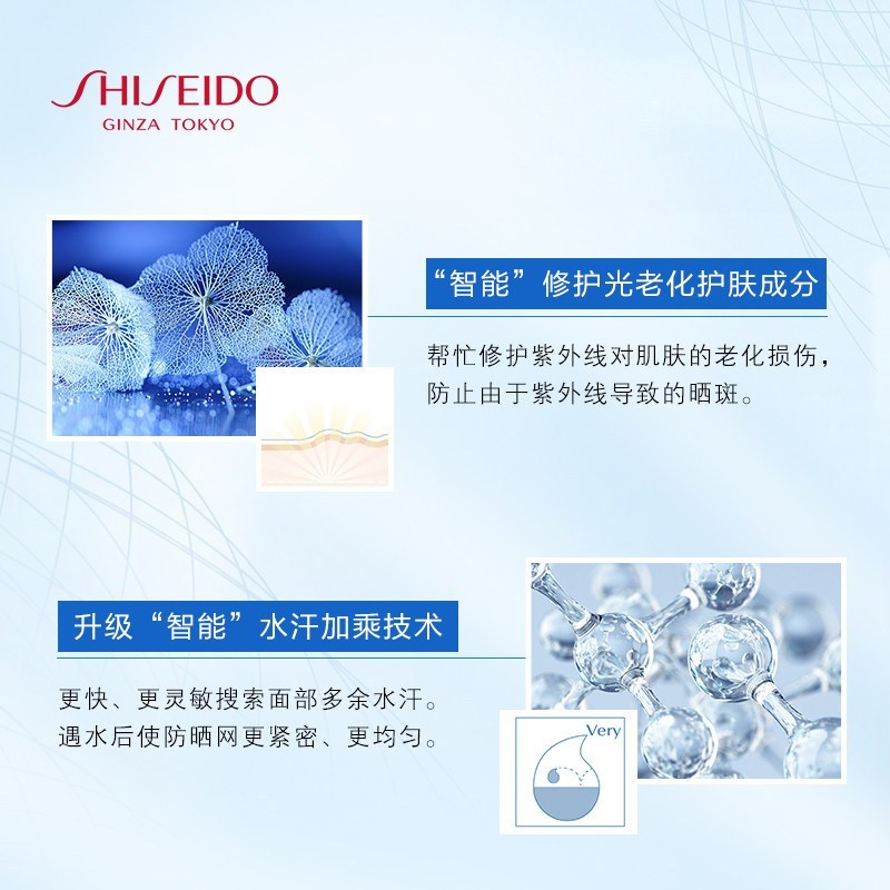 【国内专柜版】资生堂(SHISEIDO) 蓝胖子 新艳阳夏臻效水动力防晒乳 SPF50+ PA+++ 50ML（清爽型）