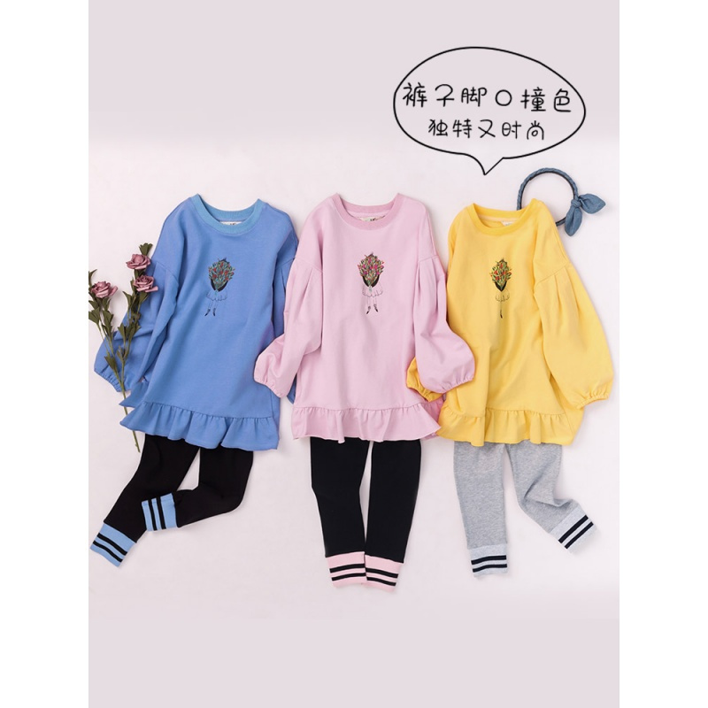 茵曼童装女童卫衣女套装2019春款中大童儿童小女孩纯棉2件套