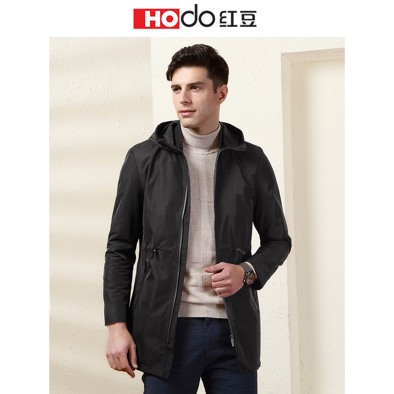 hodo红豆男装春秋季男士风衣轻时尚连帽柔软舒适休闲中长款风衣外套男