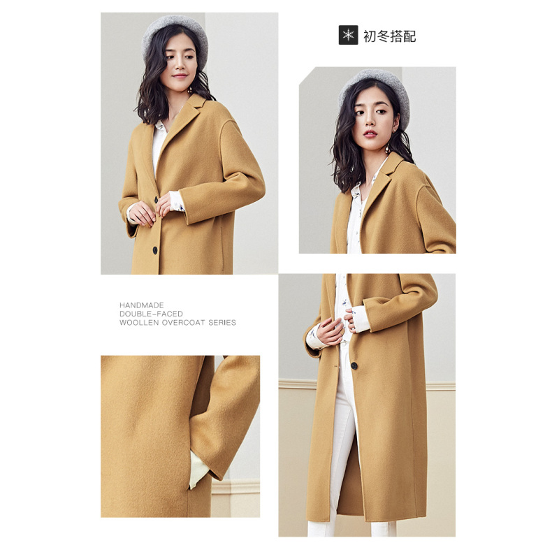 高梵(GOLDFARM)时尚休闲韩版保暖长款双面呢大衣100%羊毛呢子女式大衣