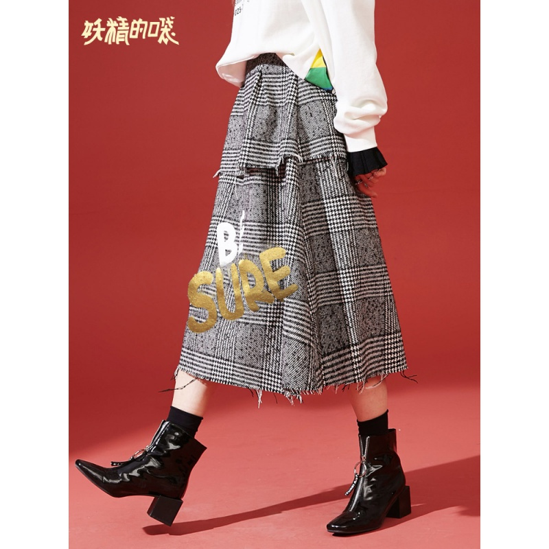 妖精的口袋Y秋装ins超火裙子初秋温柔风高腰女半身裙潮J_1