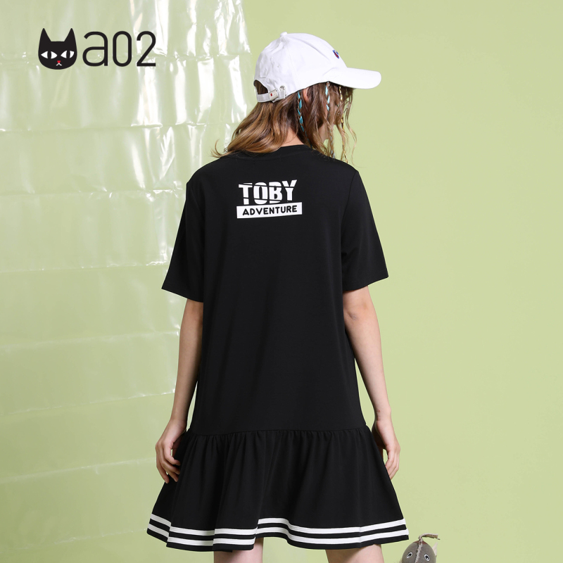 a02新款2020减龄卡通印花宽松显瘦荷叶边下摆连衣裙女DTV2D1001DR