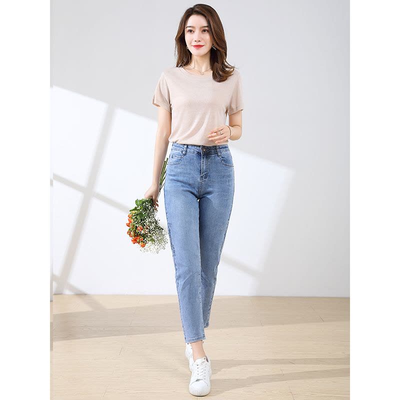罗蒙时尚牛仔裤女2020夏季薄款弹力休闲裤韩版潮流修身小脚裤图片