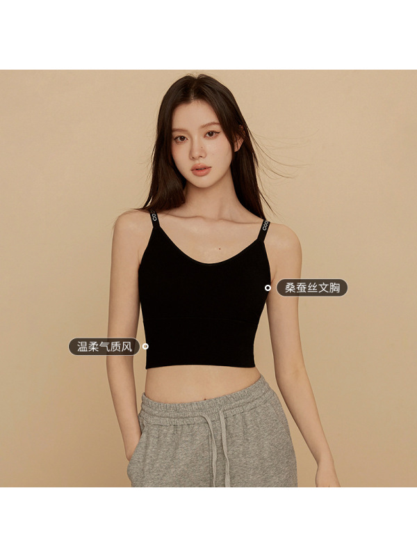 Ceba新款桑蚕丝内衣女士无钢圈运动文胸一体式带胸垫吊带打底美背胸罩