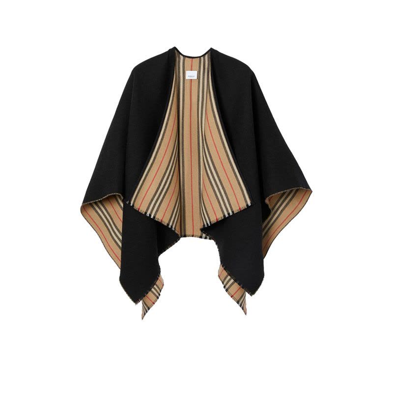 预订BURBERRY\博柏利 标志性条纹装饰羊毛披肩 130 x 130cm图片