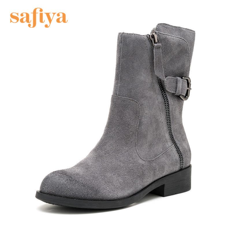 索菲娅Safiya牛皮圆头中跟拉链皮带装饰深口女鞋SF64116243图片