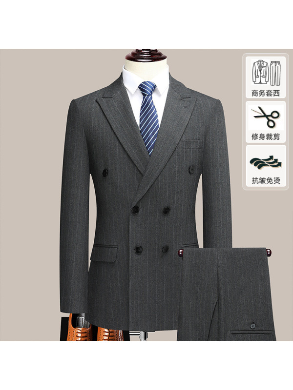 双排扣套装西服男商务西装韩版修身正装婚礼结婚西服套西
