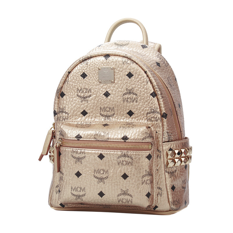 mcm女士starkvisetos系列时尚金色迷你侧边铆钉双肩背包书包出游包mm