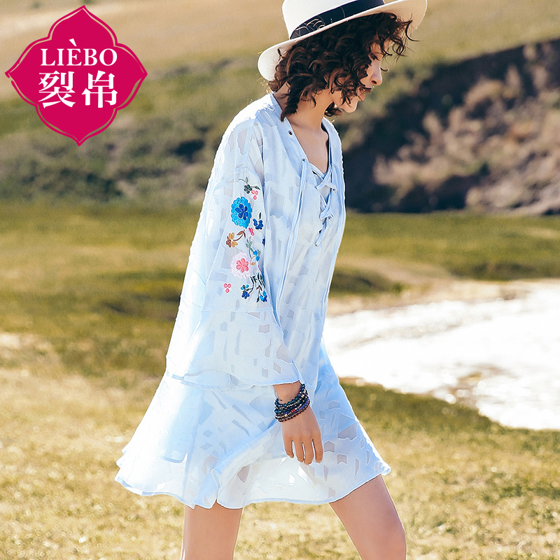 裂帛雪纺连衣裙夏新款民族风两件套仙裙系绳清新中裙