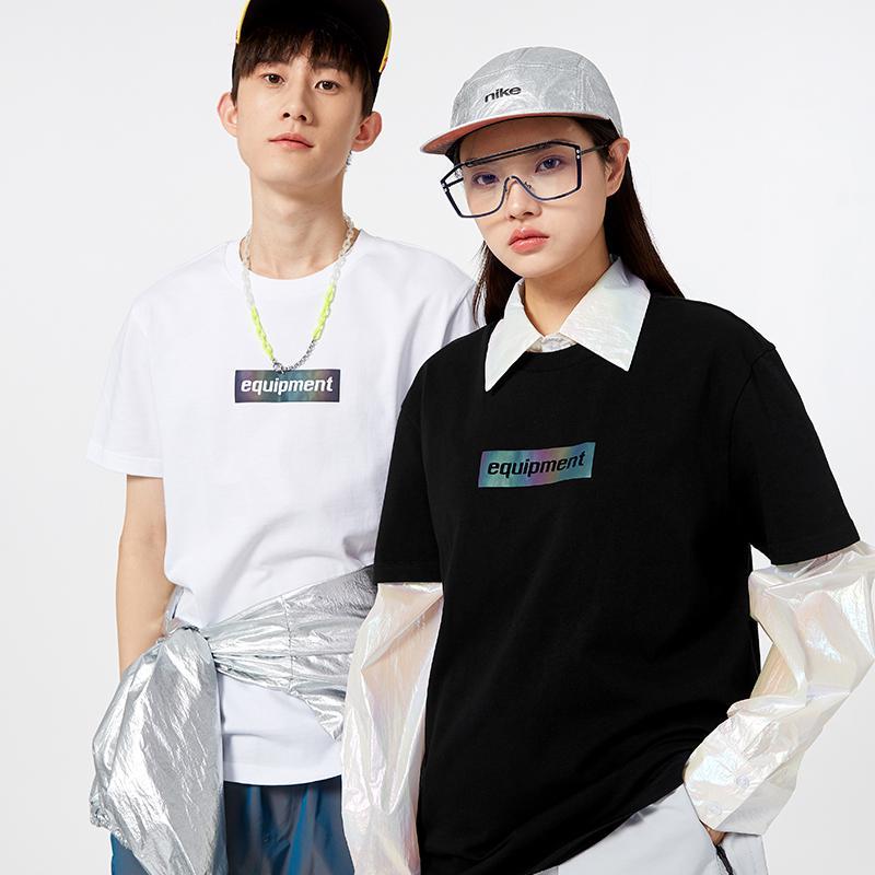 A21夏季2021新款男装3M幻彩印花情侣短袖T恤白色上衣黑色潮女衣服