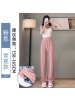 Ceba杏色冰丝阔腿裤女裤夏季薄款直筒垂感高腰休闲显瘦防蚊直筒拖地裤