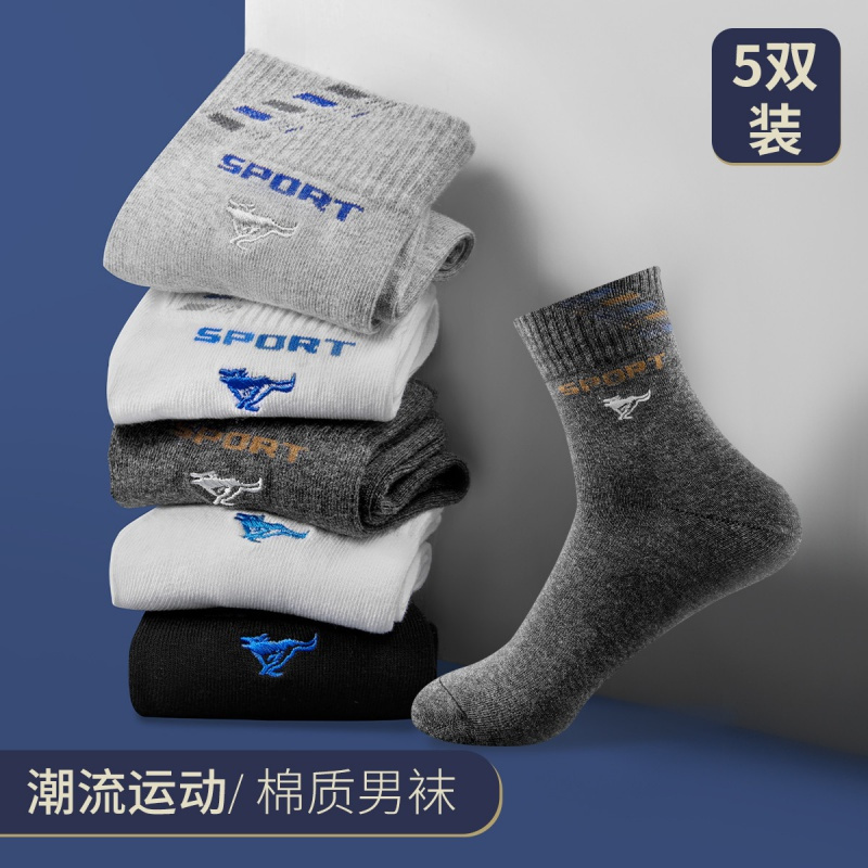 七匹狼男式保暖中长筒袜潮流运动休闲袜耐磨男士棉质袜子男5双装