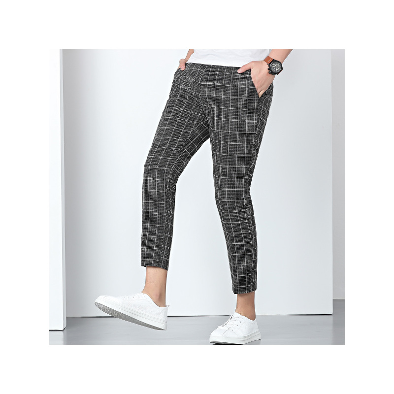 雅鹿男装夏季修身小脚格子男九分裤英伦风男士商务正装13603169主要