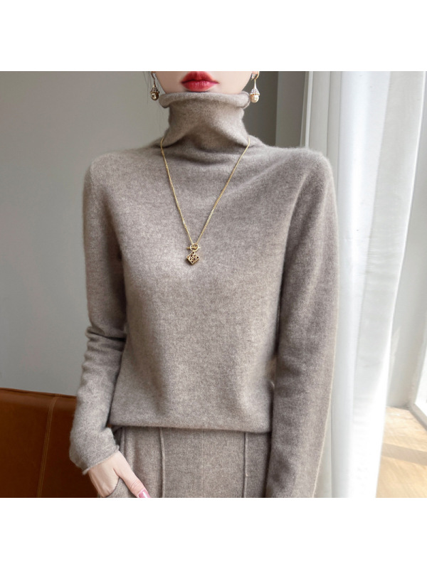 100全羊毛衫女秋冬堆堆领长袖套头毛衣修身内搭非羊绒针织衫毛衣