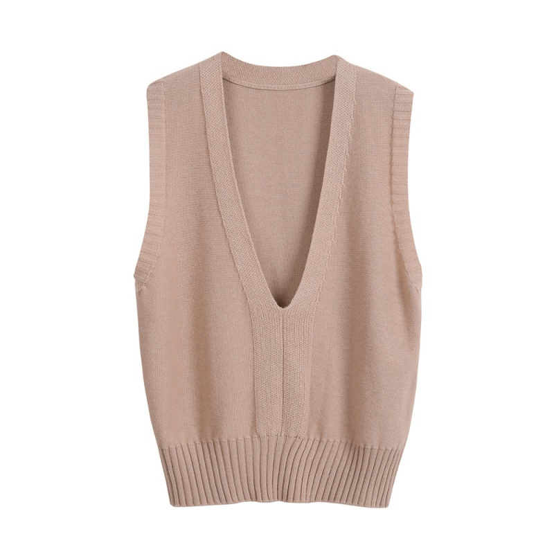 恒源祥纯羊毛马甲针织衫女韩版19秋冬套头深v领无袖外穿毛衣背心