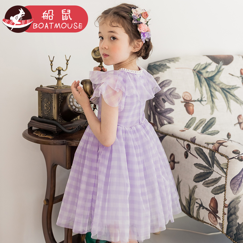 boatmouse船鼠女童连衣裙夏装2019新款韩版童装格子儿童纱裙小女孩公主裙