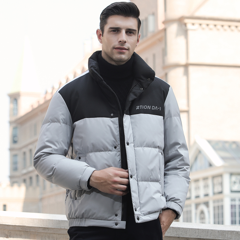 迪伽默意大利vdg立领羽绒服男士短款白鸭绒拼色外套2色可选