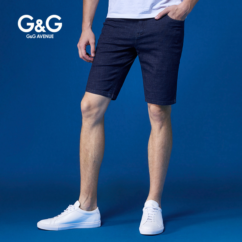G＆G 男士黑色牛仔短裤男修身夏季5五分裤2019新款潮夏天薄款中裤
