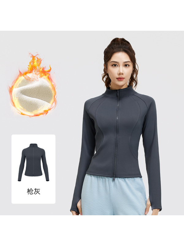蜜桃绒立领口袋外套秋冬新款加绒加厚保暖立领瑜伽服