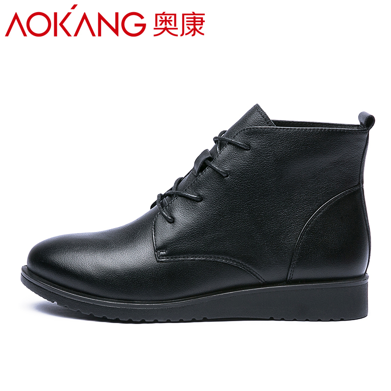 奥康(AOKANG)女士马丁靴女秋冬英伦风真皮机车鞋女平底短靴女休闲鞋