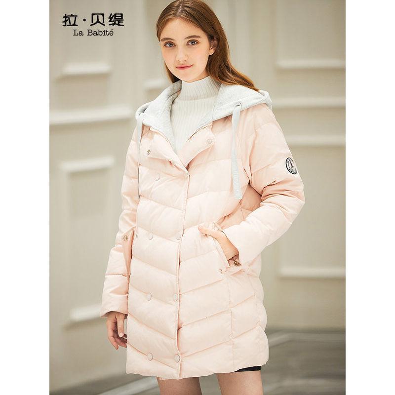 拉·贝缇时尚百搭纯色直筒中长羽绒服宽松连帽显瘦外套女60007108
