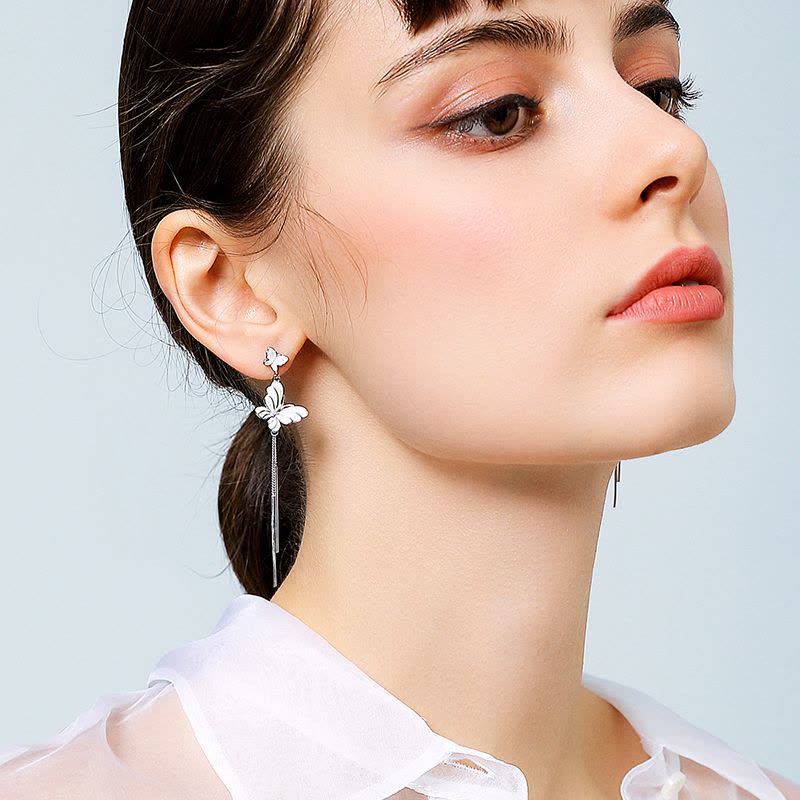 佰色传情高级感蝴蝶耳环女长款气质流苏耳钉纯银超仙网红韩国图片