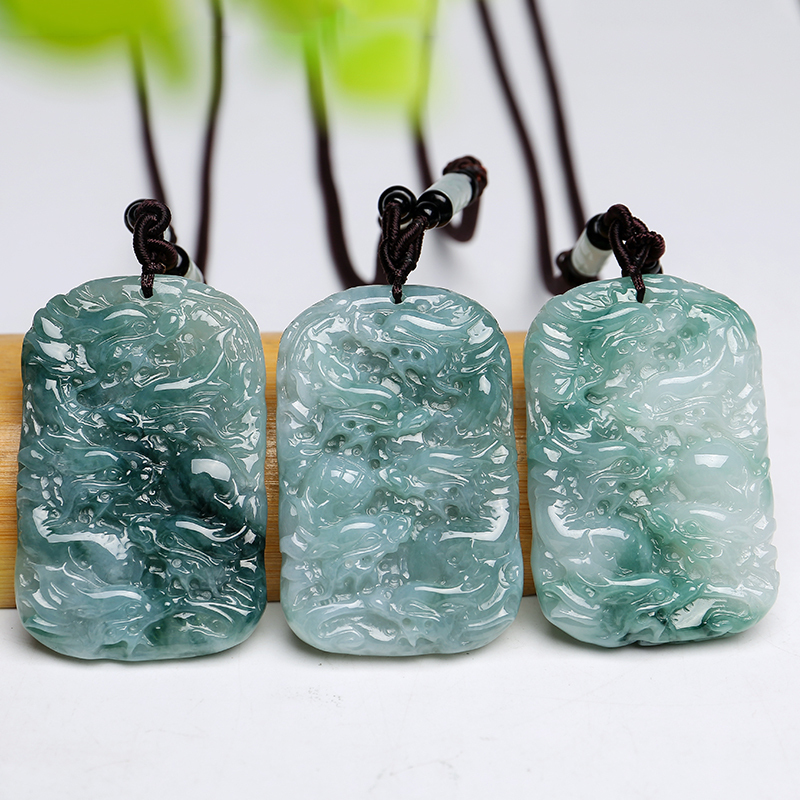 印象眸翡翠龙牌玉吊坠飘花九龙护主玉石坠子一物一拍多款可选附送证书