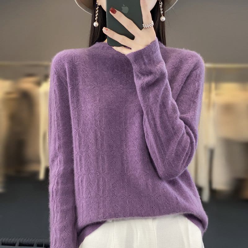 年秋冬一线成衣羊毛衫方格菱形镂空针织非羊绒打底毛衣女图片