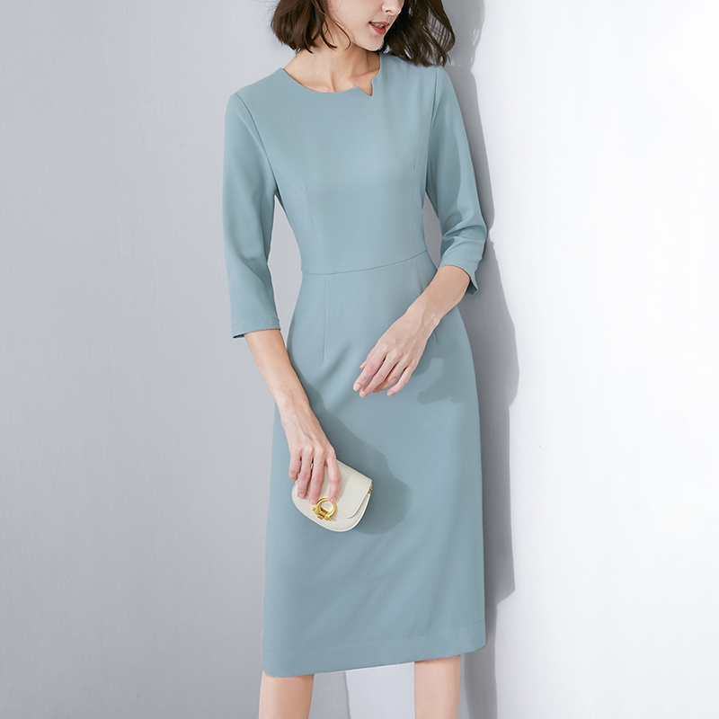 晚白2021春季新品职业通勤纯色修身显瘦高腰包臀裙时尚连衣裙女